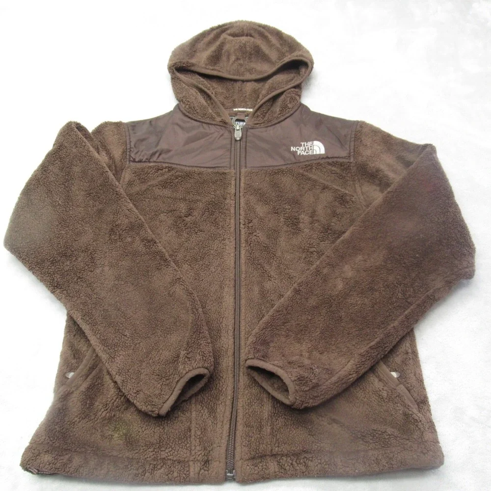 North Face Jacket Women Small Brown Hooded Pockets Sherpa Fleece SUPER SOFT
